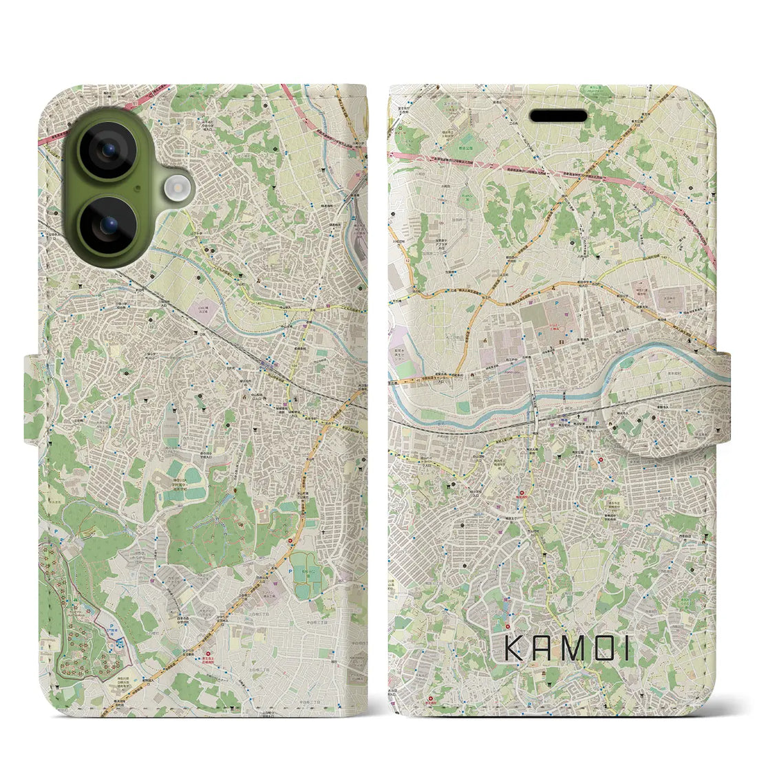 【鴨居(神奈川県)】地図柄iPhoneケース(手帳タイプ)ナチュラル・iPhone 17 Pro Max 用