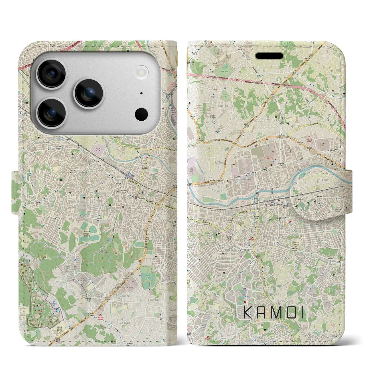 【鴨居(神奈川県)】地図柄iPhoneケース(手帳タイプ)モノトーン・iPhone 17 Pro Max 用