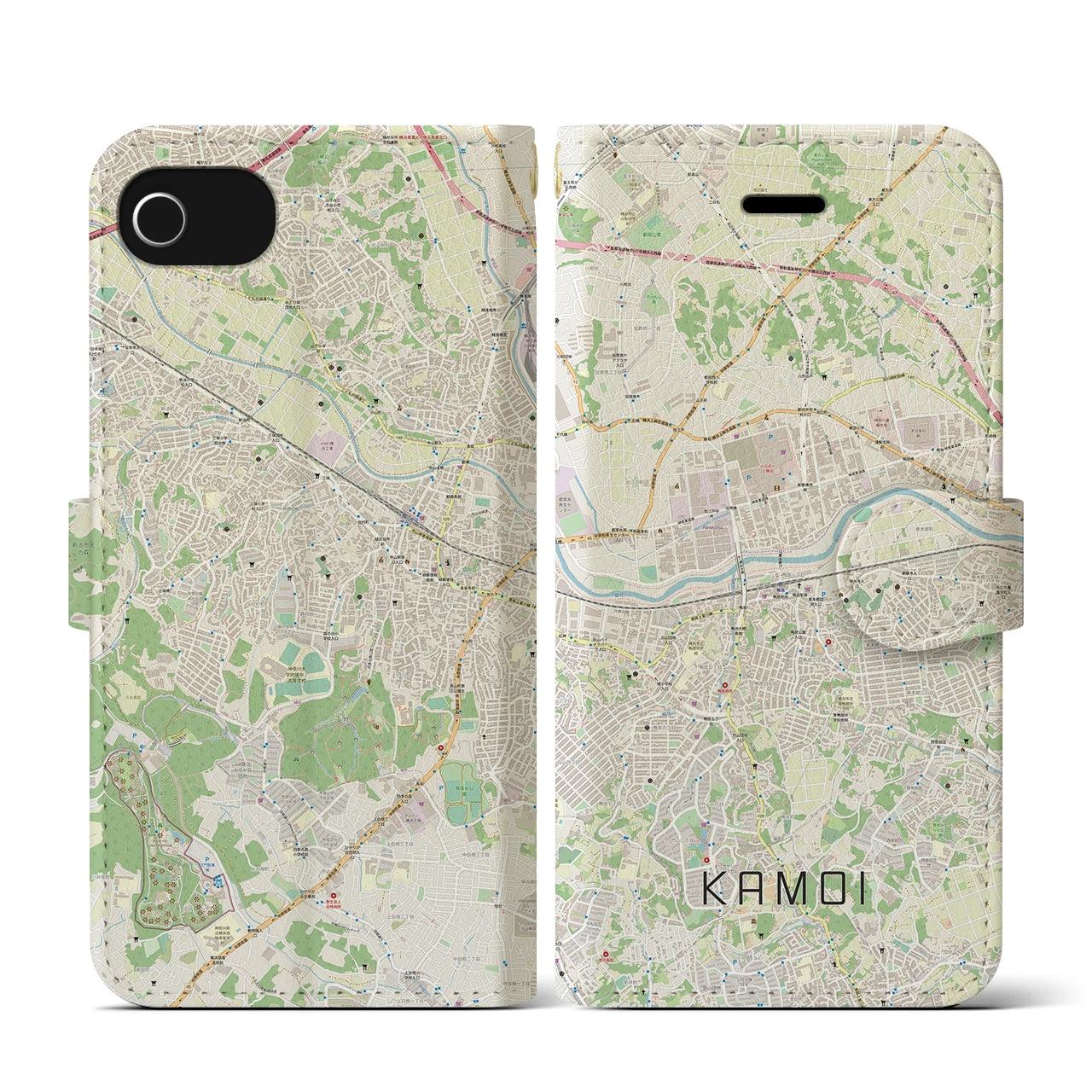 【鴨居(神奈川県)】地図柄iPhoneケース(手帳タイプ)