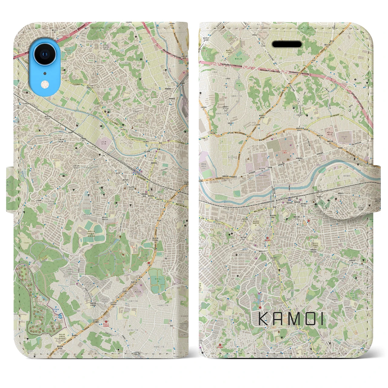 【鴨居(神奈川県)】地図柄iPhoneケース(手帳タイプ)ナチュラル・iPhone XR 用