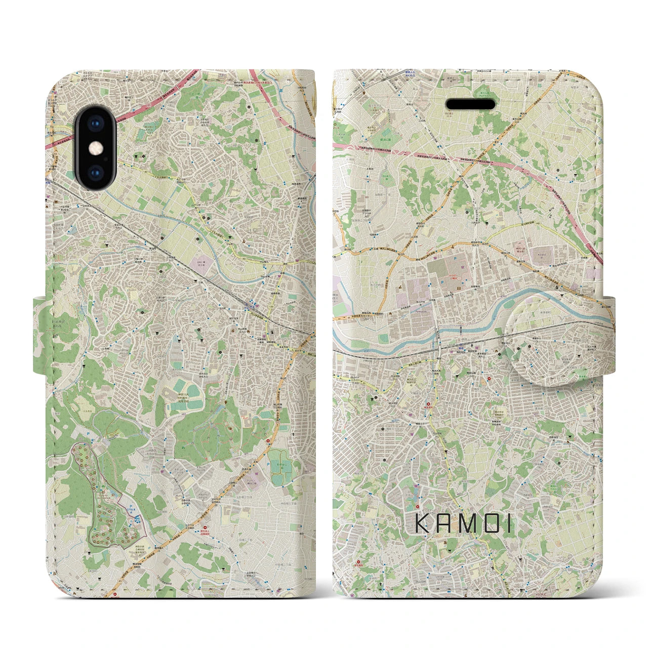 【鴨居(神奈川県)】地図柄iPhoneケース(手帳タイプ)ナチュラル・iPhone XS / X 用