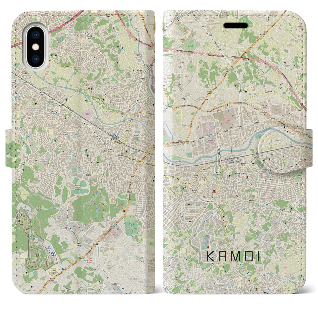 【鴨居(神奈川県)】地図柄iPhoneケース(手帳タイプ)ナチュラル・iPhone XS Max 用
