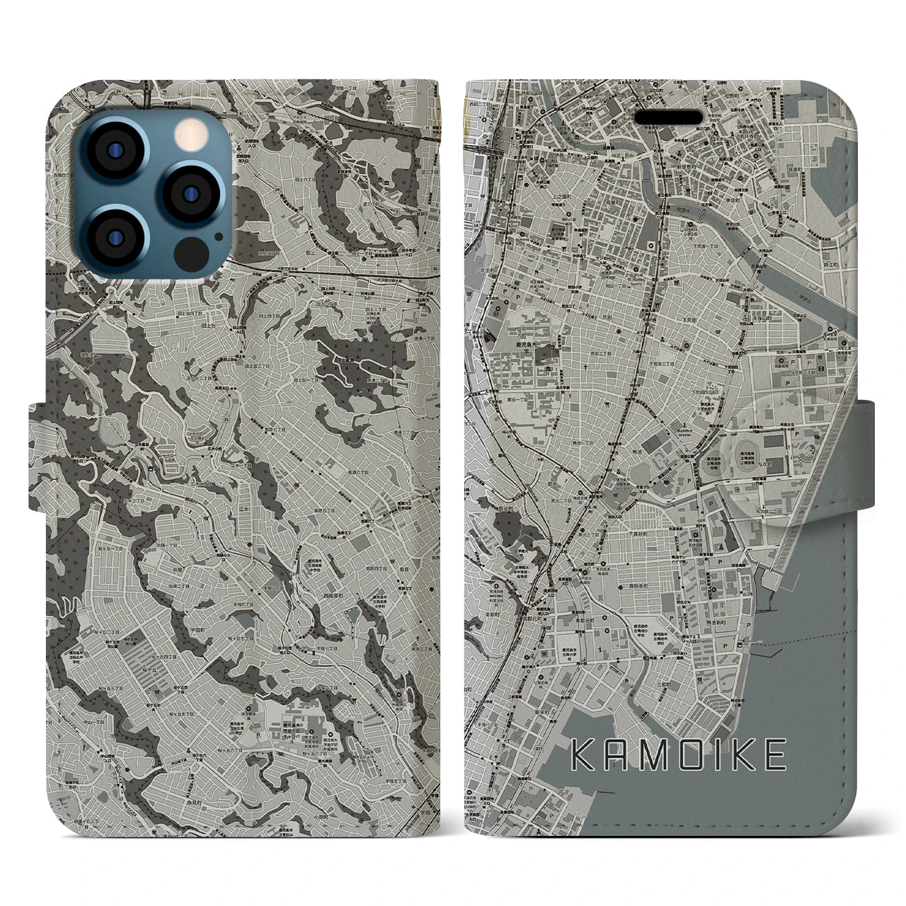 【鴨池(鹿児島県)】地図柄iPhoneケース(手帳タイプ)