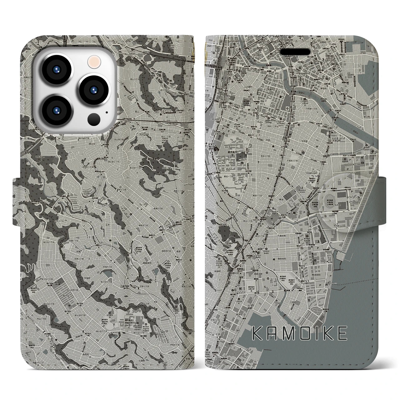 【鴨池(鹿児島県)】地図柄iPhoneケース(手帳タイプ)