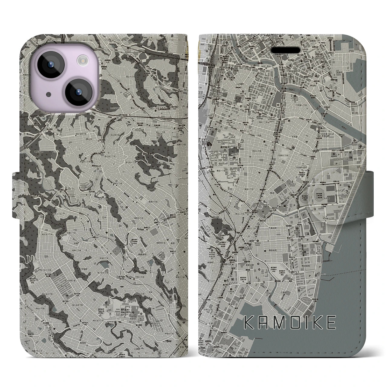 【鴨池(鹿児島県)】地図柄iPhoneケース(手帳タイプ)