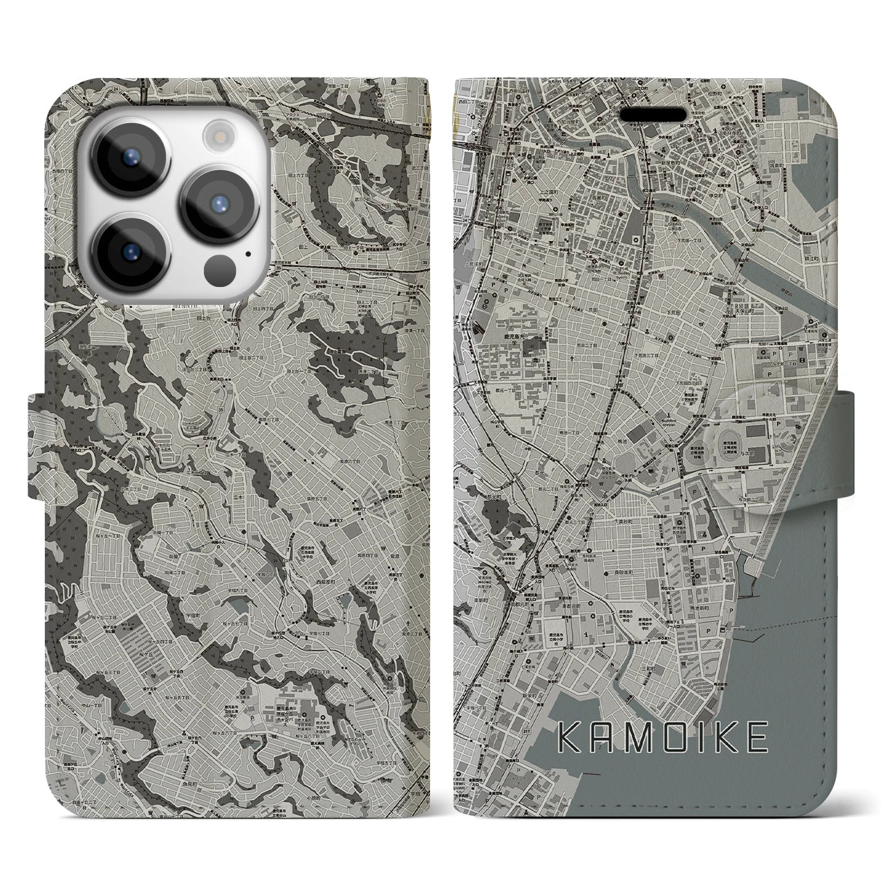 【鴨池(鹿児島県)】地図柄iPhoneケース(手帳タイプ)