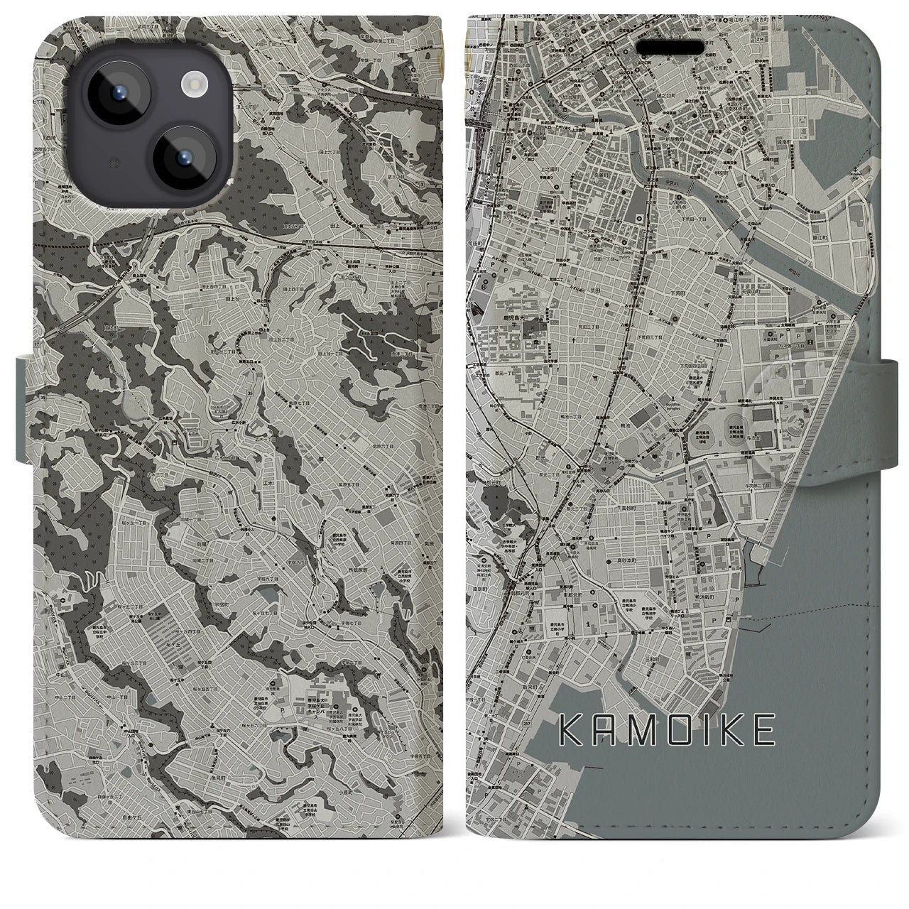 【鴨池(鹿児島県)】地図柄iPhoneケース(手帳タイプ)