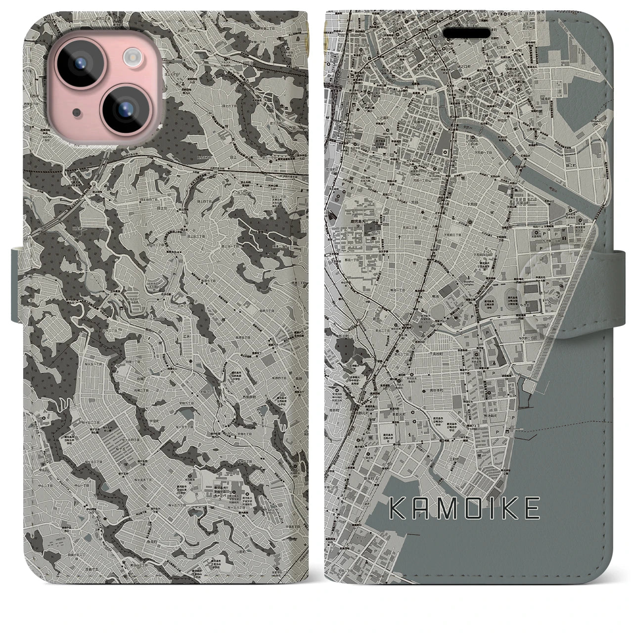 【鴨池(鹿児島県)】地図柄iPhoneケース(手帳タイプ)