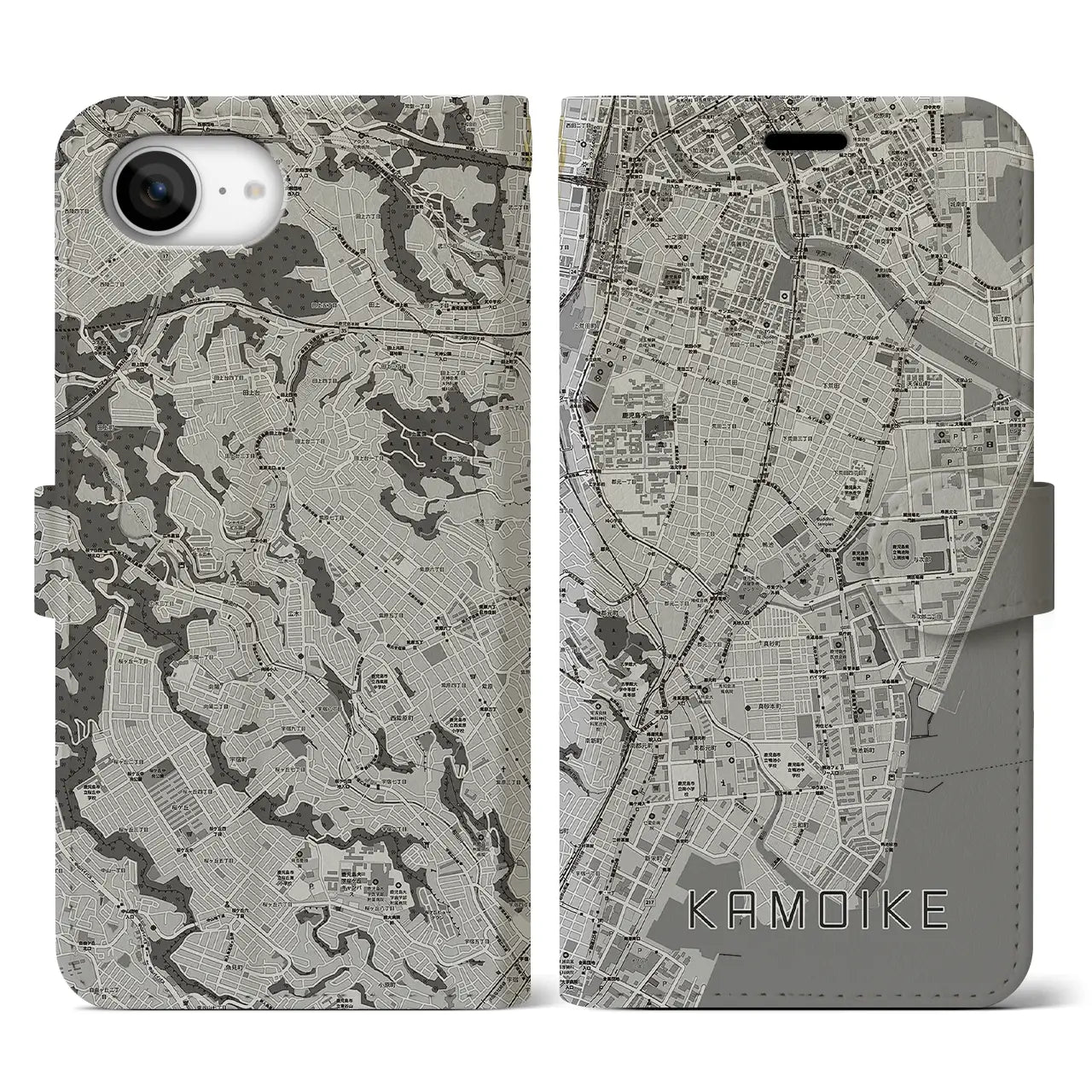 【鴨池(鹿児島県)】地図柄iPhoneケース(手帳タイプ)