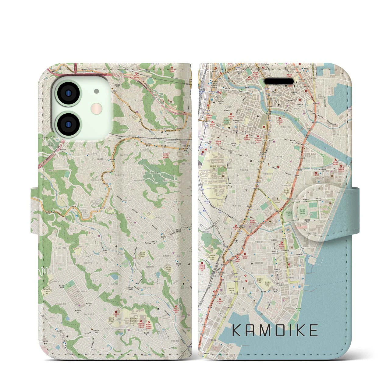 【鴨池(鹿児島県)】地図柄iPhoneケース(手帳タイプ)