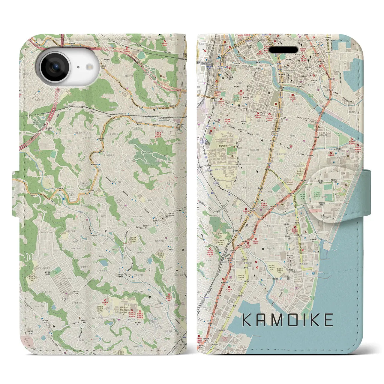 【鴨池(鹿児島県)】地図柄iPhoneケース(手帳タイプ)