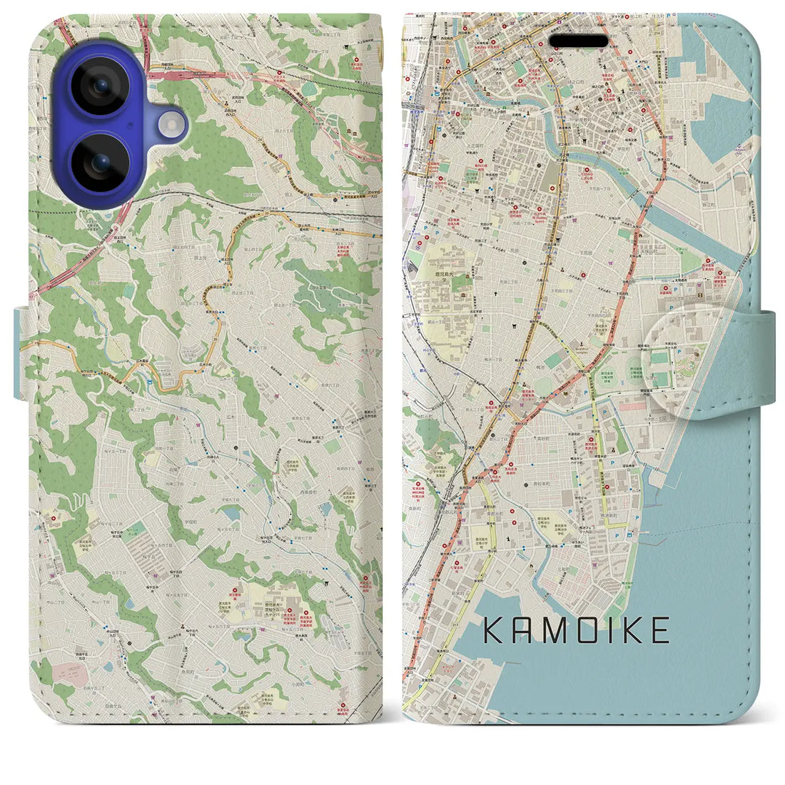 【鴨池(鹿児島県)】地図柄iPhoneケース(手帳タイプ)ナチュラル・iPhone 16 Pro Max 用
