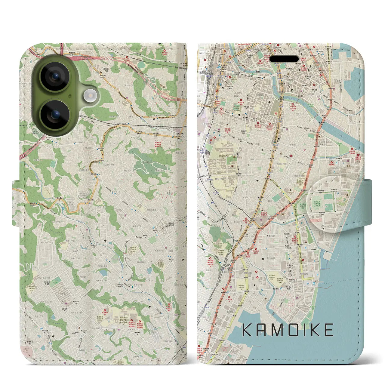 【鴨池(鹿児島県)】地図柄iPhoneケース(手帳タイプ)