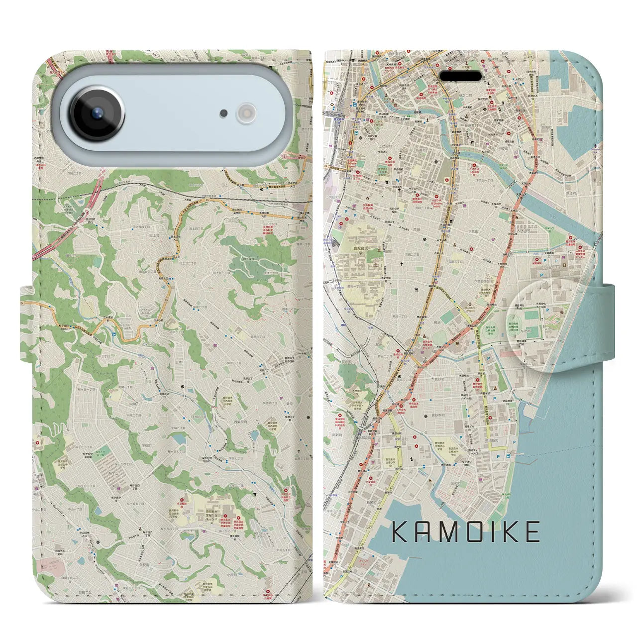 【鴨池(鹿児島県)】地図柄iPhoneケース(手帳タイプ)