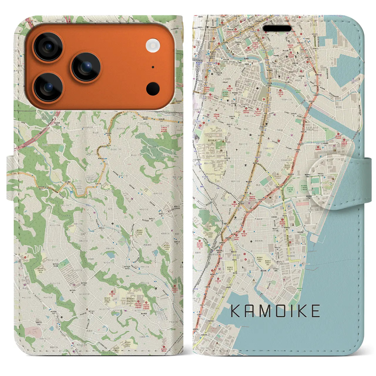 【鴨池(鹿児島県)】地図柄iPhoneケース(手帳タイプ)ナチュラル・iPhone 17 Pro Max 用