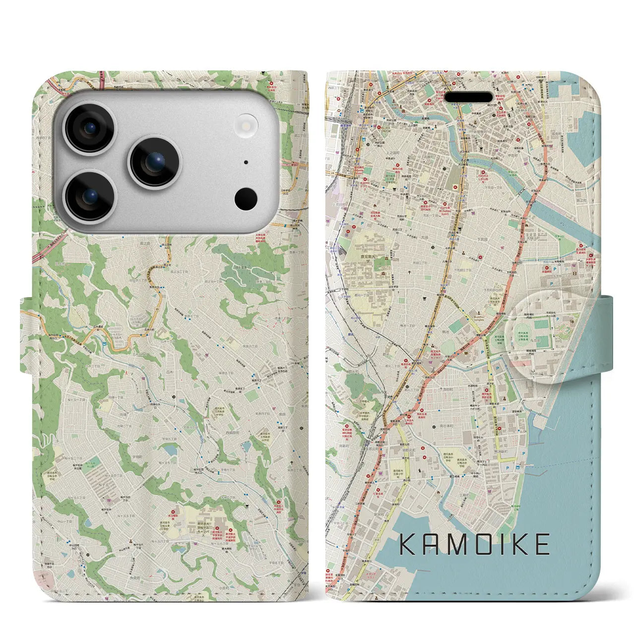 【鴨池(鹿児島県)】地図柄iPhoneケース(手帳タイプ)