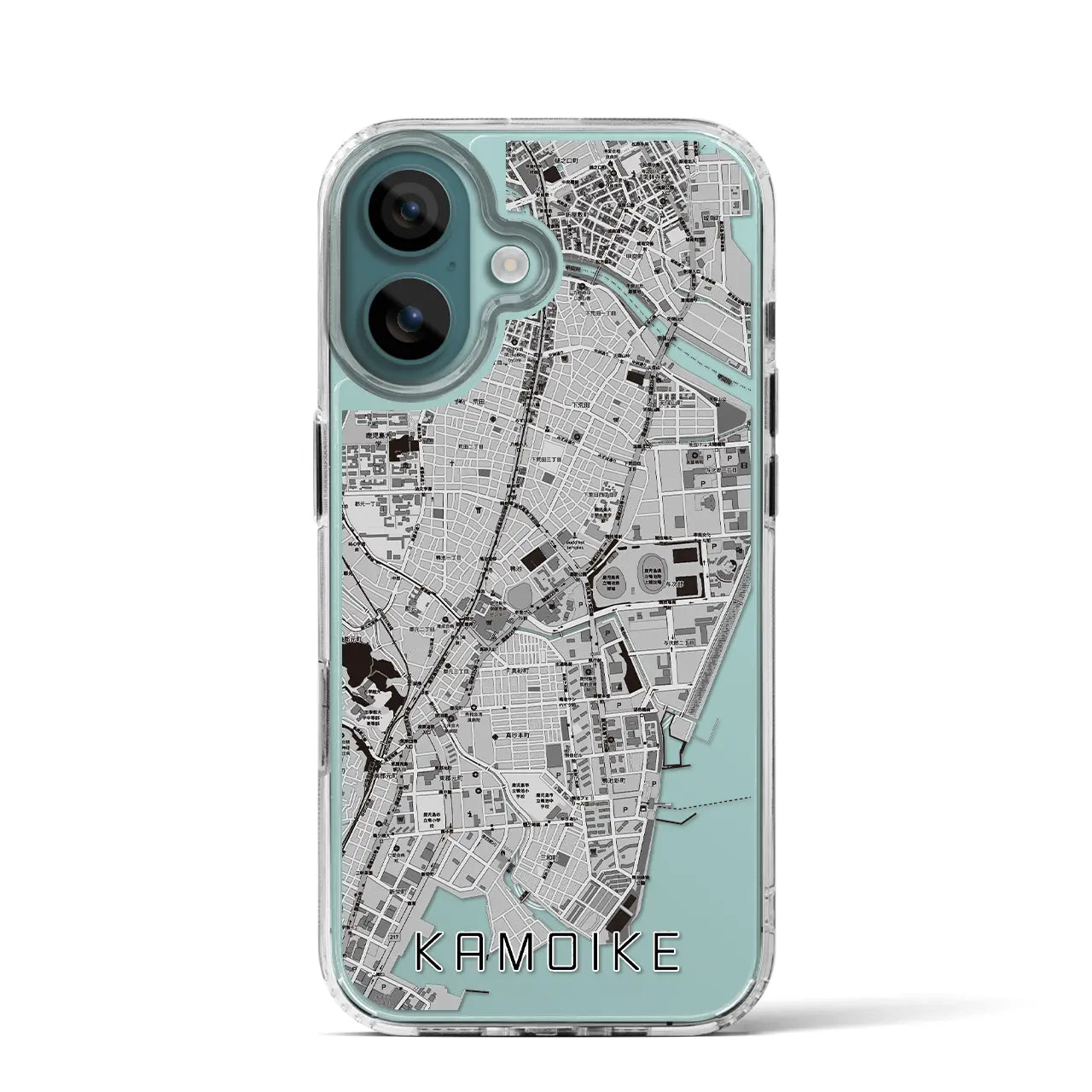 【鴨池(鹿児島県)】地図柄iPhoneケース(MagSafeタイプ)モノトーン・iPhone 16 Pro 用