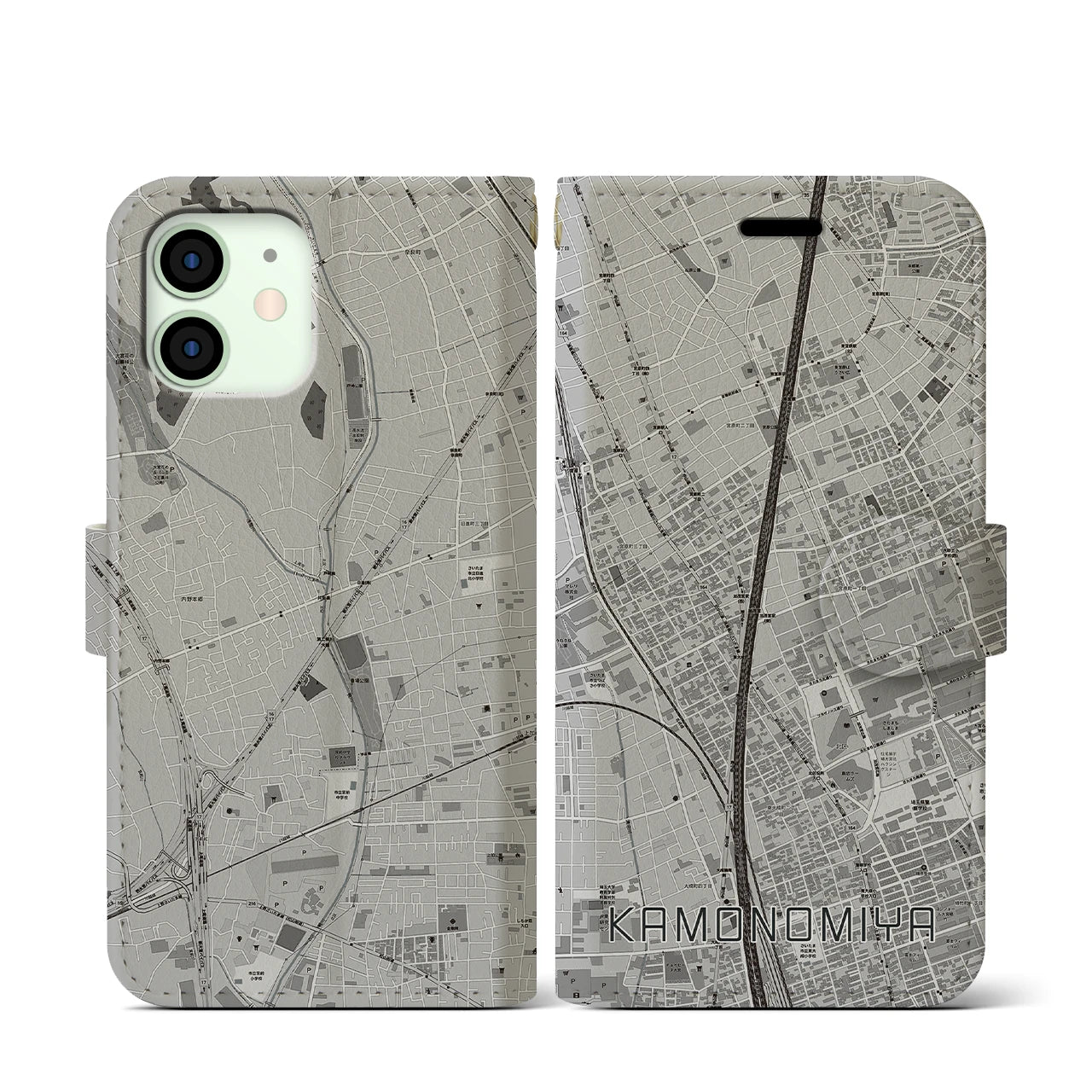 【加茂宮(埼玉県)】地図柄iPhoneケース(手帳タイプ)