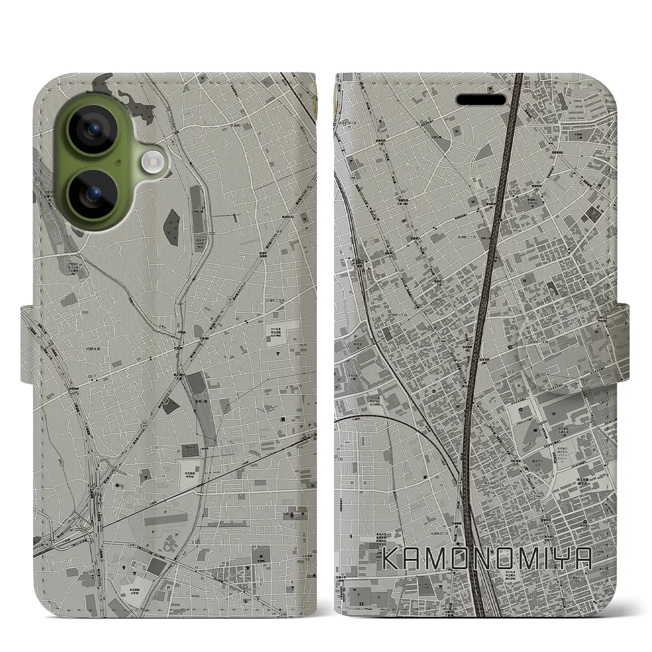 【加茂宮(埼玉県)】地図柄iPhoneケース(手帳タイプ)