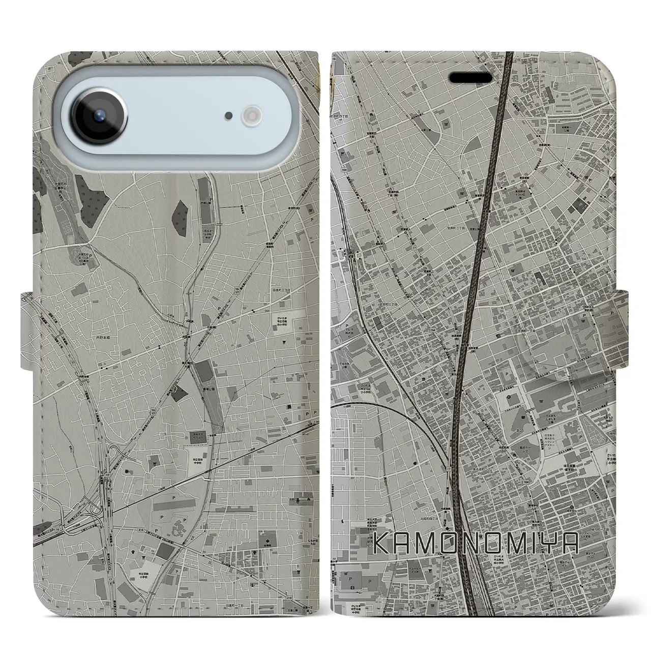 【加茂宮(埼玉県)】地図柄iPhoneケース(手帳タイプ)