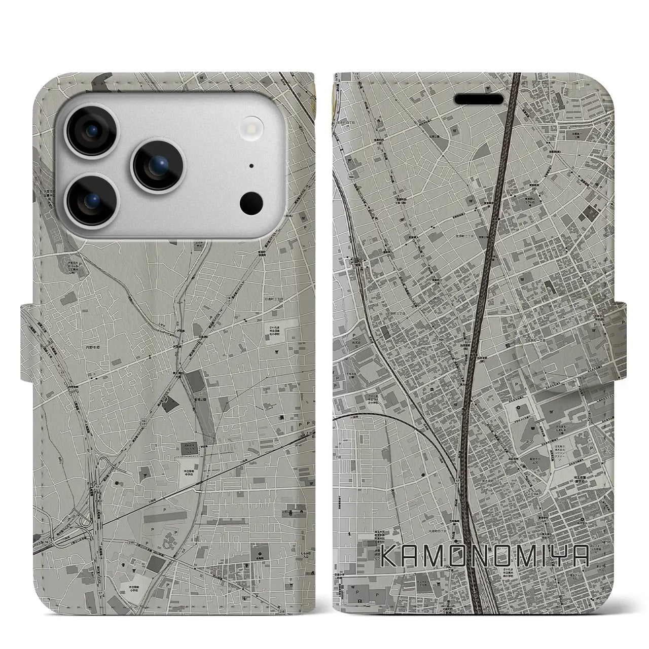 【加茂宮(埼玉県)】地図柄iPhoneケース(手帳タイプ)