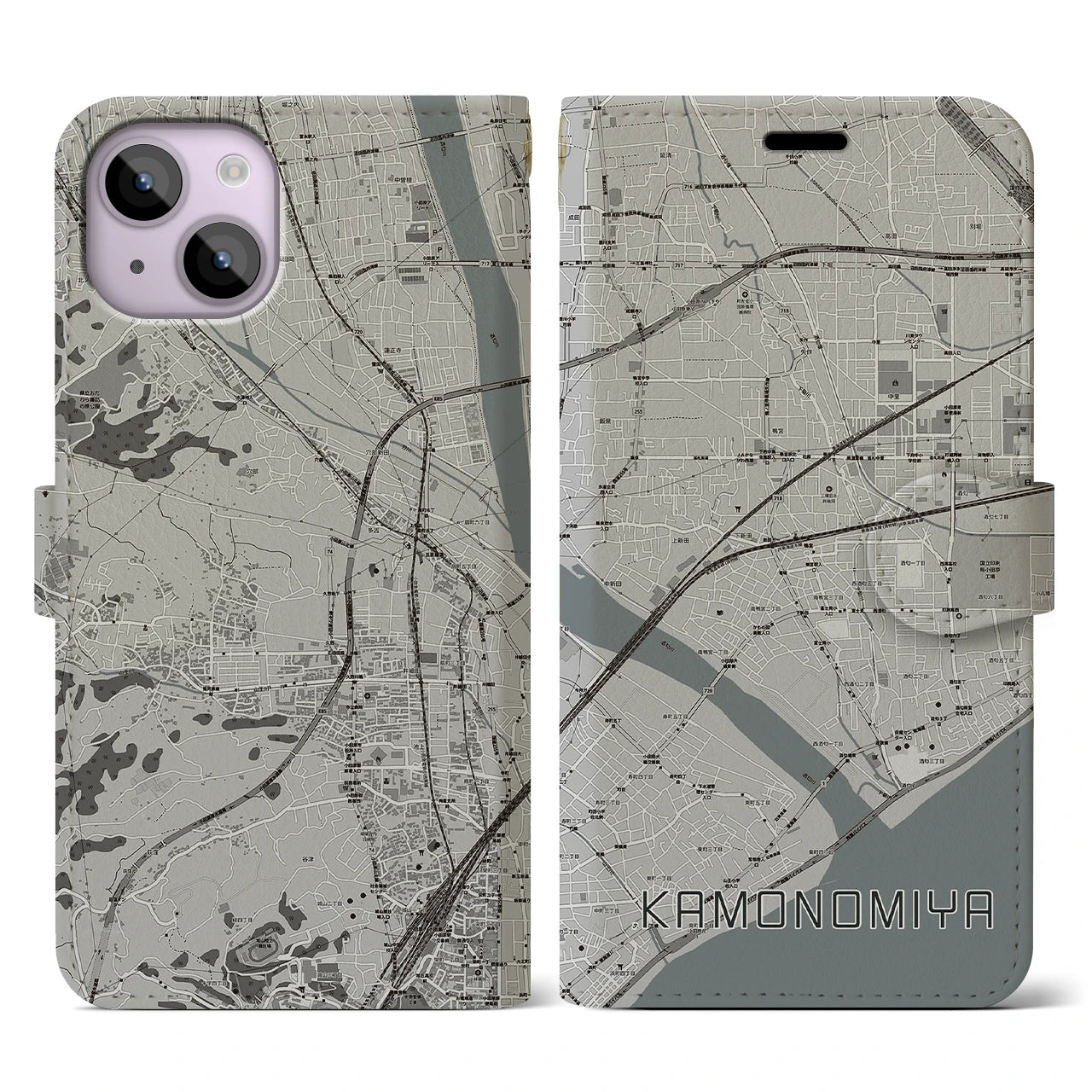 【鴨宮(神奈川県)】地図柄iPhoneケース(手帳タイプ)