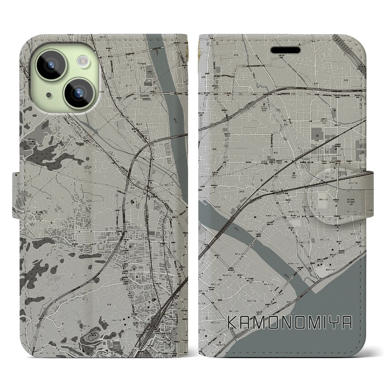 【鴨宮(神奈川県)】地図柄iPhoneケース(手帳タイプ)