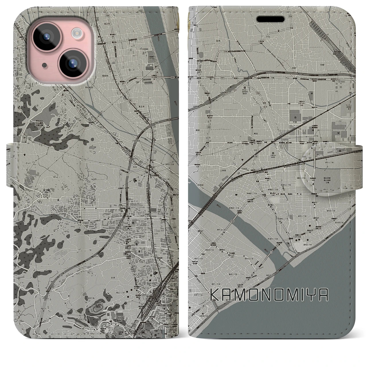 【鴨宮(神奈川県)】地図柄iPhoneケース(手帳タイプ)