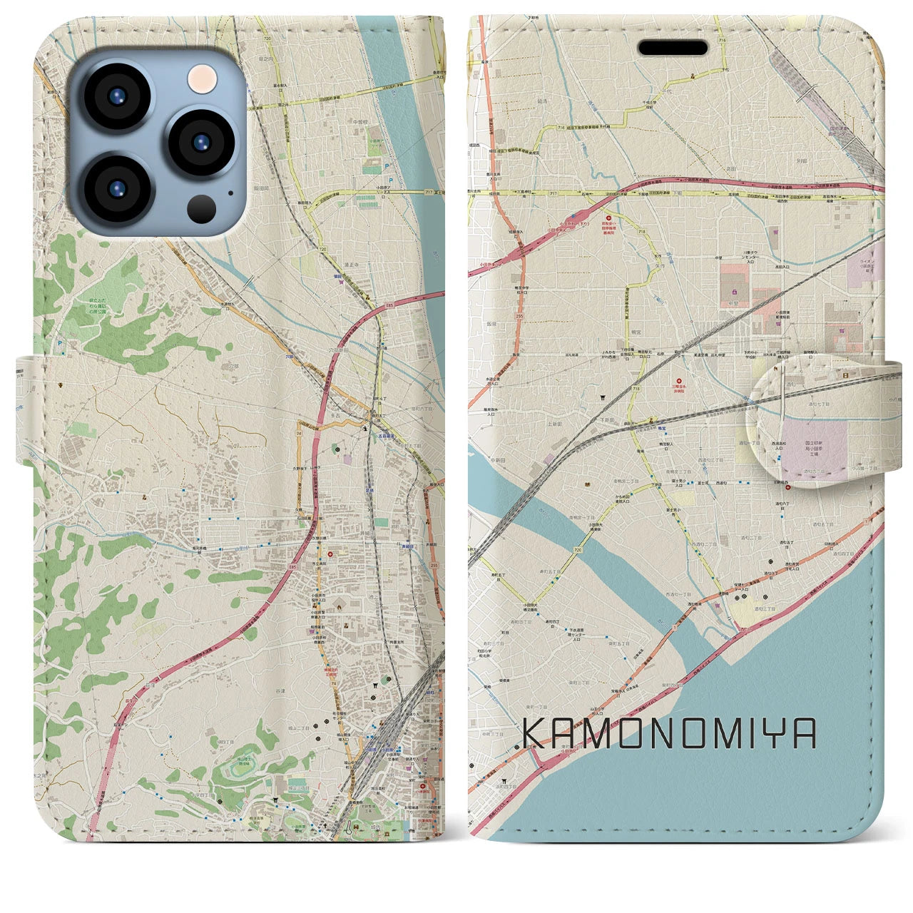 【鴨宮(神奈川県)】地図柄iPhoneケース(手帳タイプ)