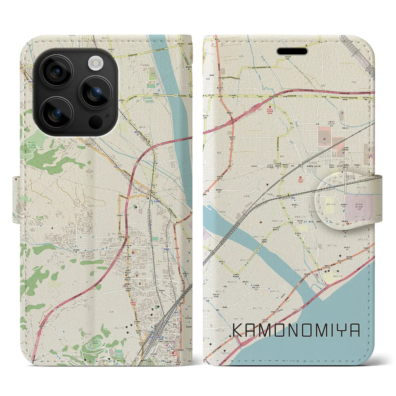 【鴨宮(神奈川県)】地図柄iPhoneケース(手帳タイプ)ナチュラル・iPhone 16 用