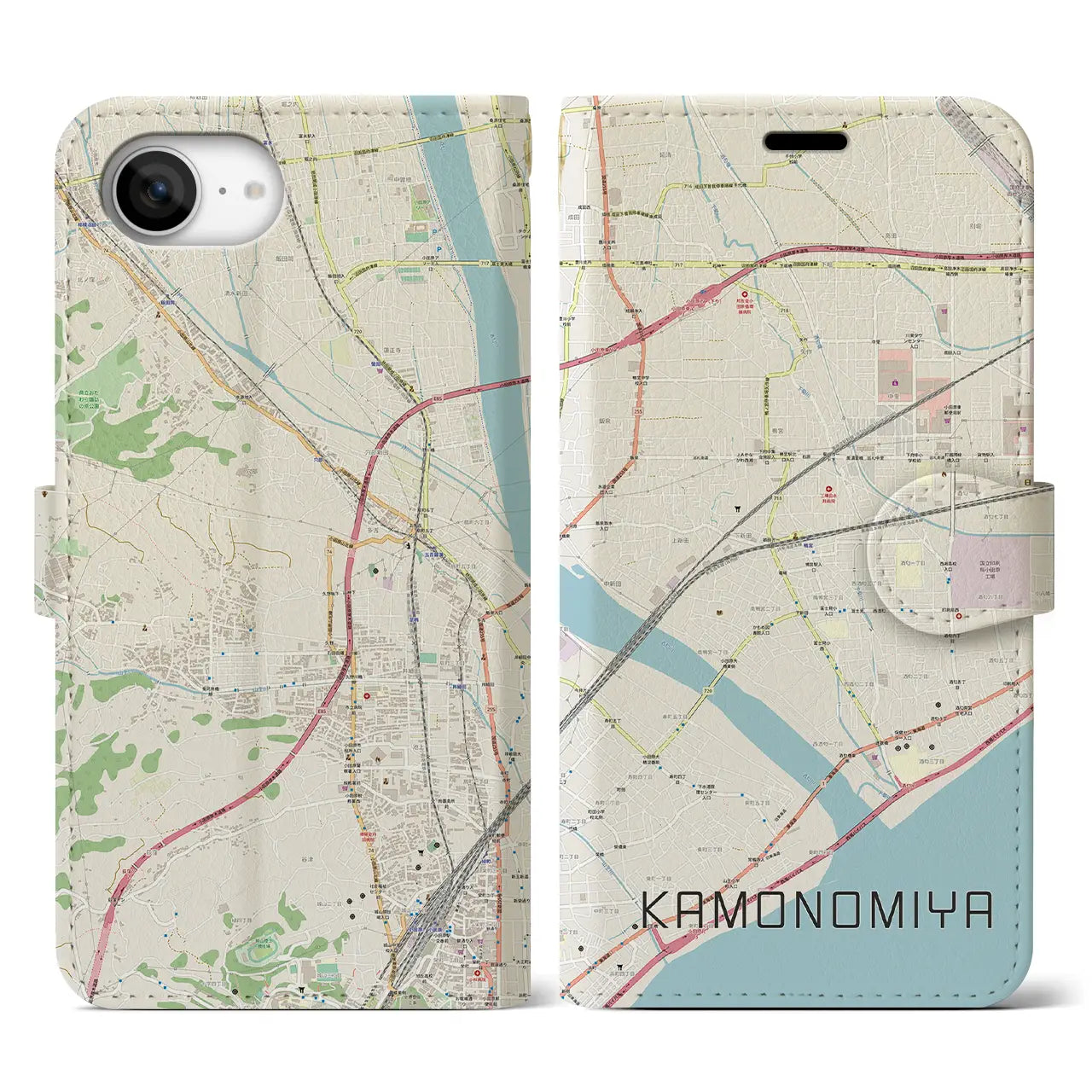 【鴨宮(神奈川県)】地図柄iPhoneケース(手帳タイプ)