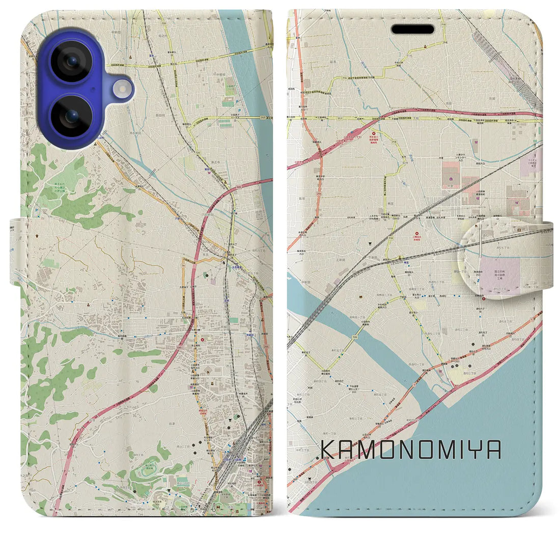 【鴨宮(神奈川県)】地図柄iPhoneケース(手帳タイプ)ナチュラル・iPhone 16 Pro Max 用