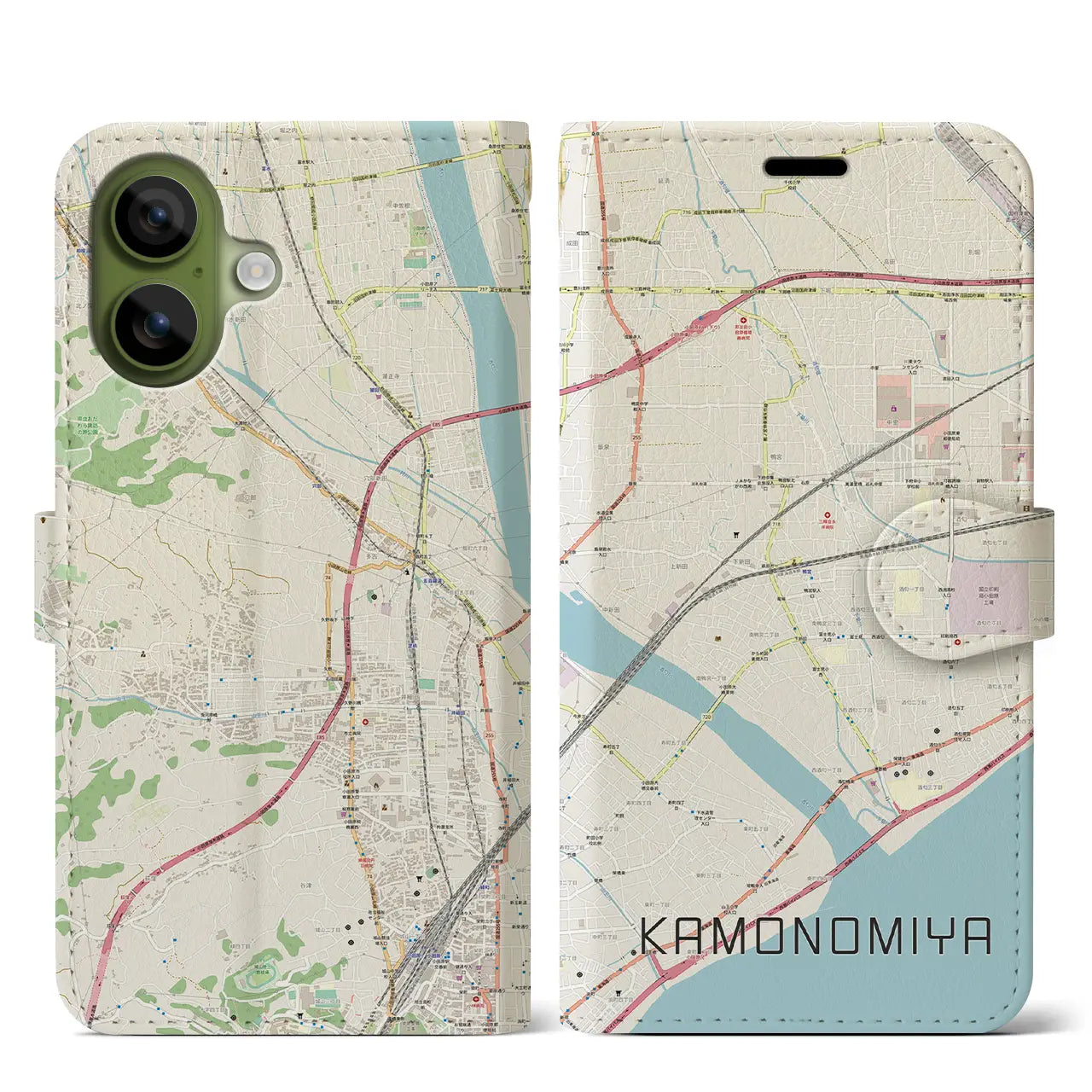 【鴨宮(神奈川県)】地図柄iPhoneケース(手帳タイプ)ナチュラル・iPhone 17 Pro Max 用