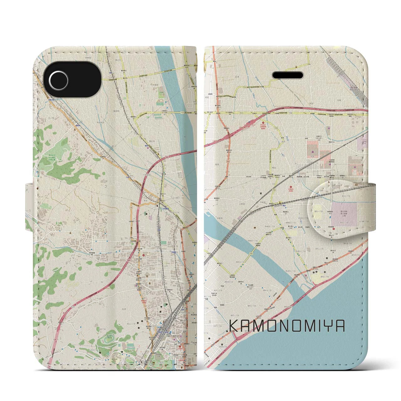 【鴨宮(神奈川県)】地図柄iPhoneケース(手帳タイプ)