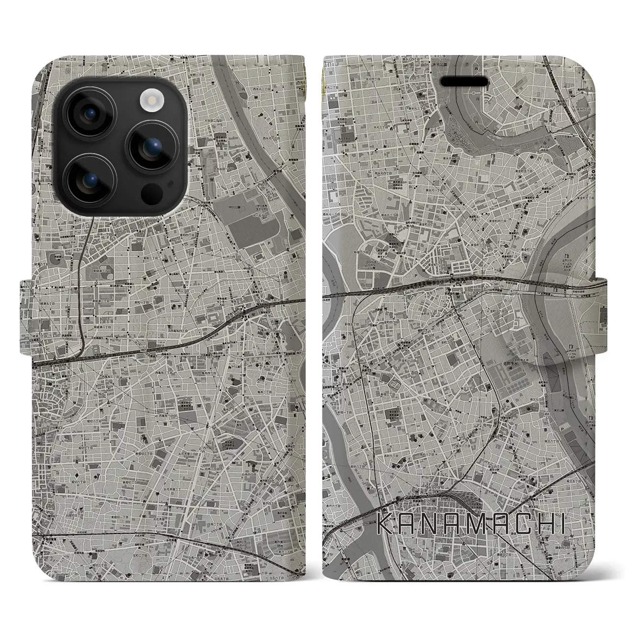 【金町(東京都)】地図柄iPhoneケース(手帳タイプ)モノトーン・iPhone 16 用