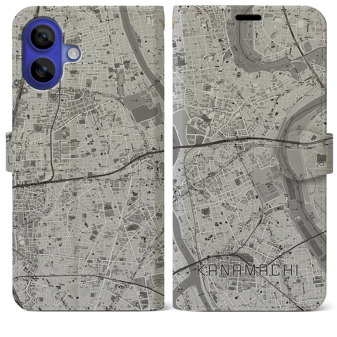 【金町(東京都)】地図柄iPhoneケース(手帳タイプ)モノトーン・iPhone 16 Pro Max 用