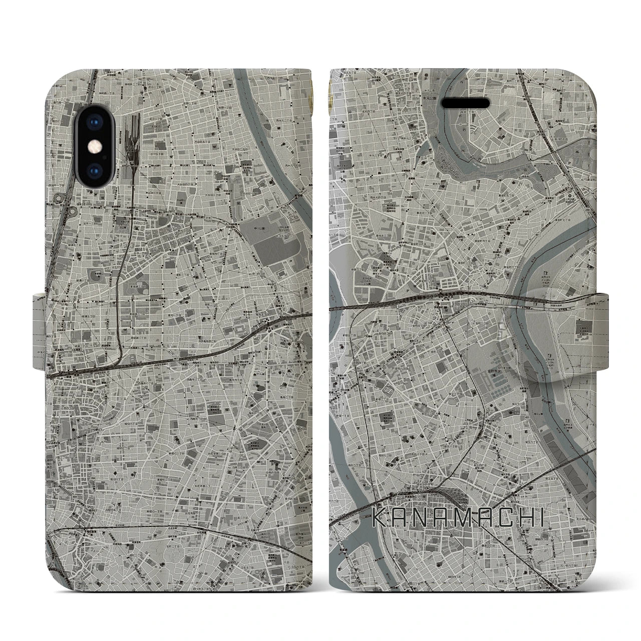 【金町(東京都)】地図柄iPhoneケース(手帳タイプ)モノトーン・iPhone XS / X 用