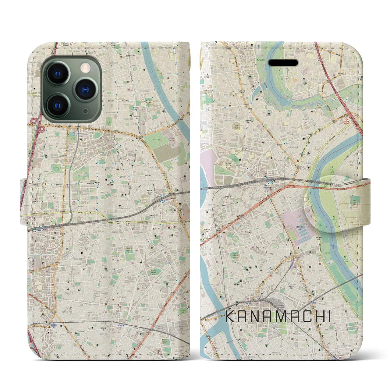 【金町(東京都)】地図柄iPhoneケース(手帳タイプ)ナチュラル・iPhone 11 Pro 用