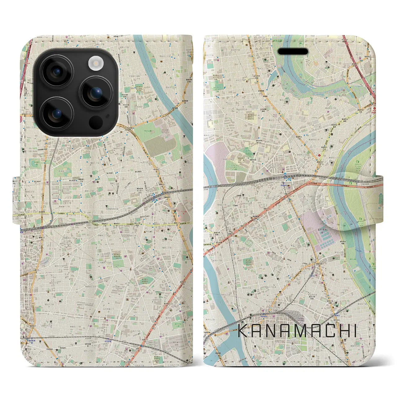 【金町(東京都)】地図柄iPhoneケース(手帳タイプ)ナチュラル・iPhone 16 用