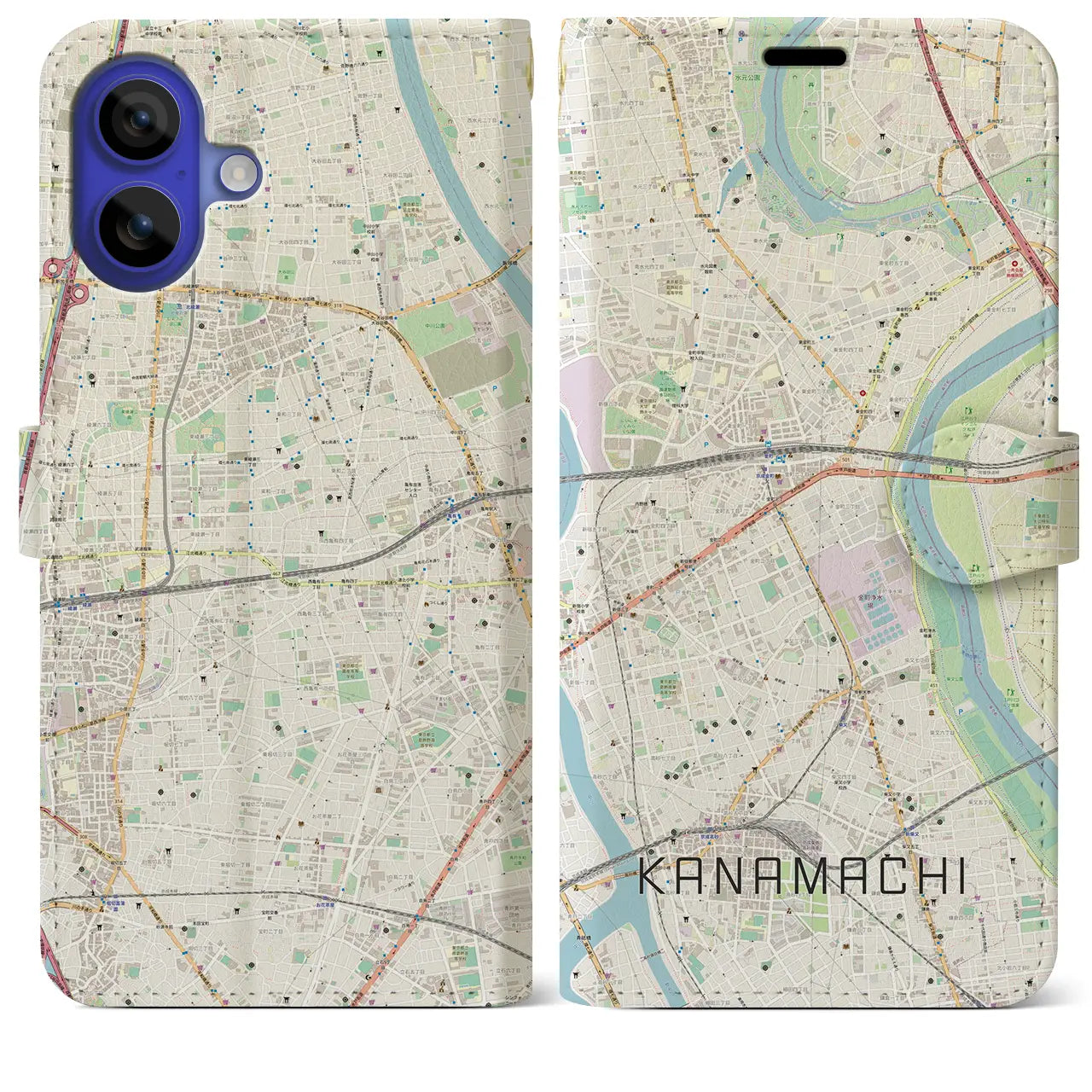 【金町(東京都)】地図柄iPhoneケース(手帳タイプ)ナチュラル・iPhone 16 Pro Max 用