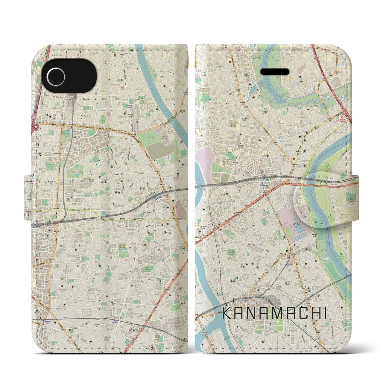 【金町(東京都)】地図柄iPhoneケース(手帳タイプ)ナチュラル・iPhone SE(第3 / 第2世代) / 8 / 7 / 6s / 6 用