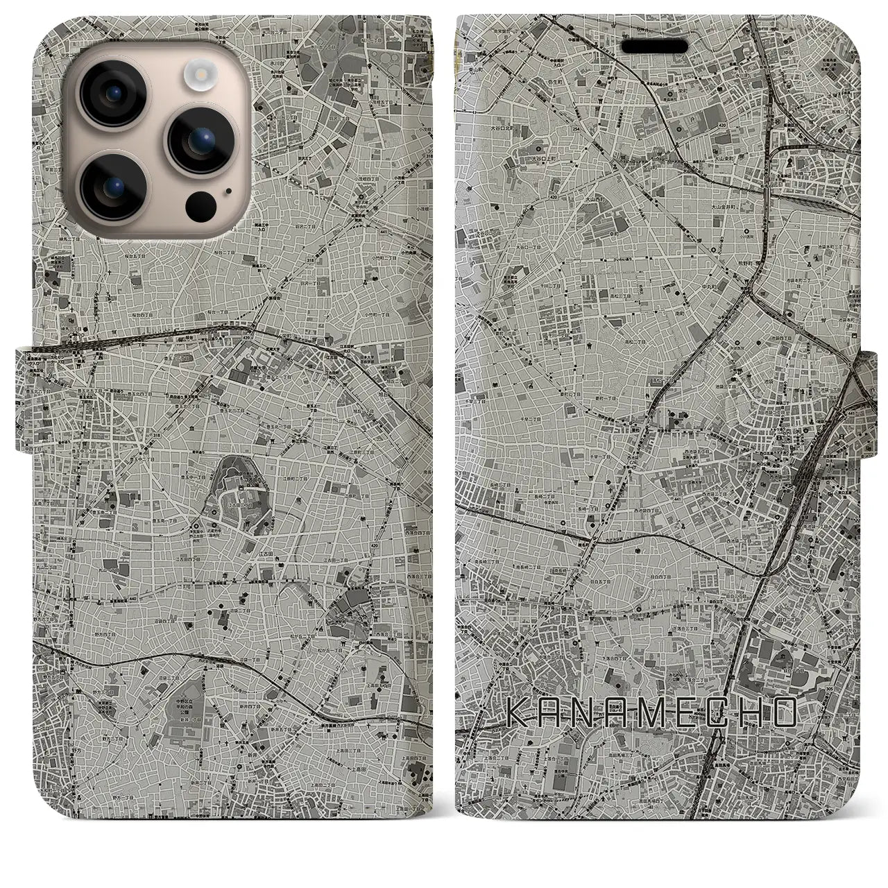 【要町(東京都)】地図柄iPhoneケース(手帳タイプ)モノトーン・iPhone 16 Plus 用
