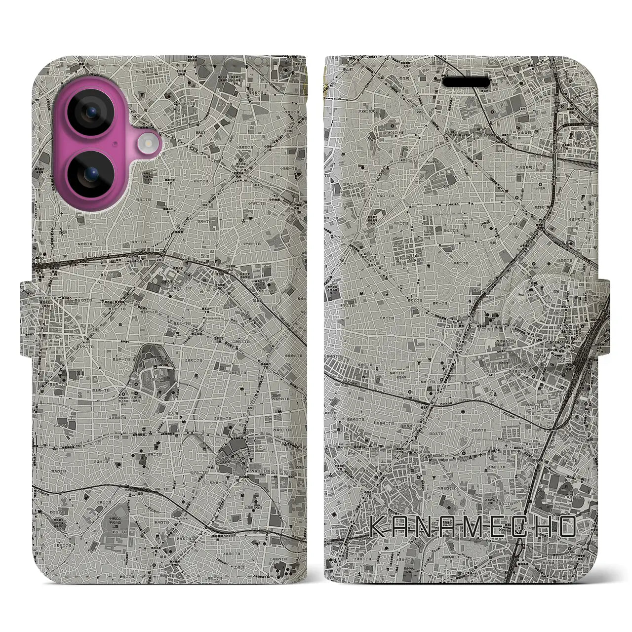 【要町(東京都)】地図柄iPhoneケース(手帳タイプ)モノトーン・iPhone 16 Pro 用