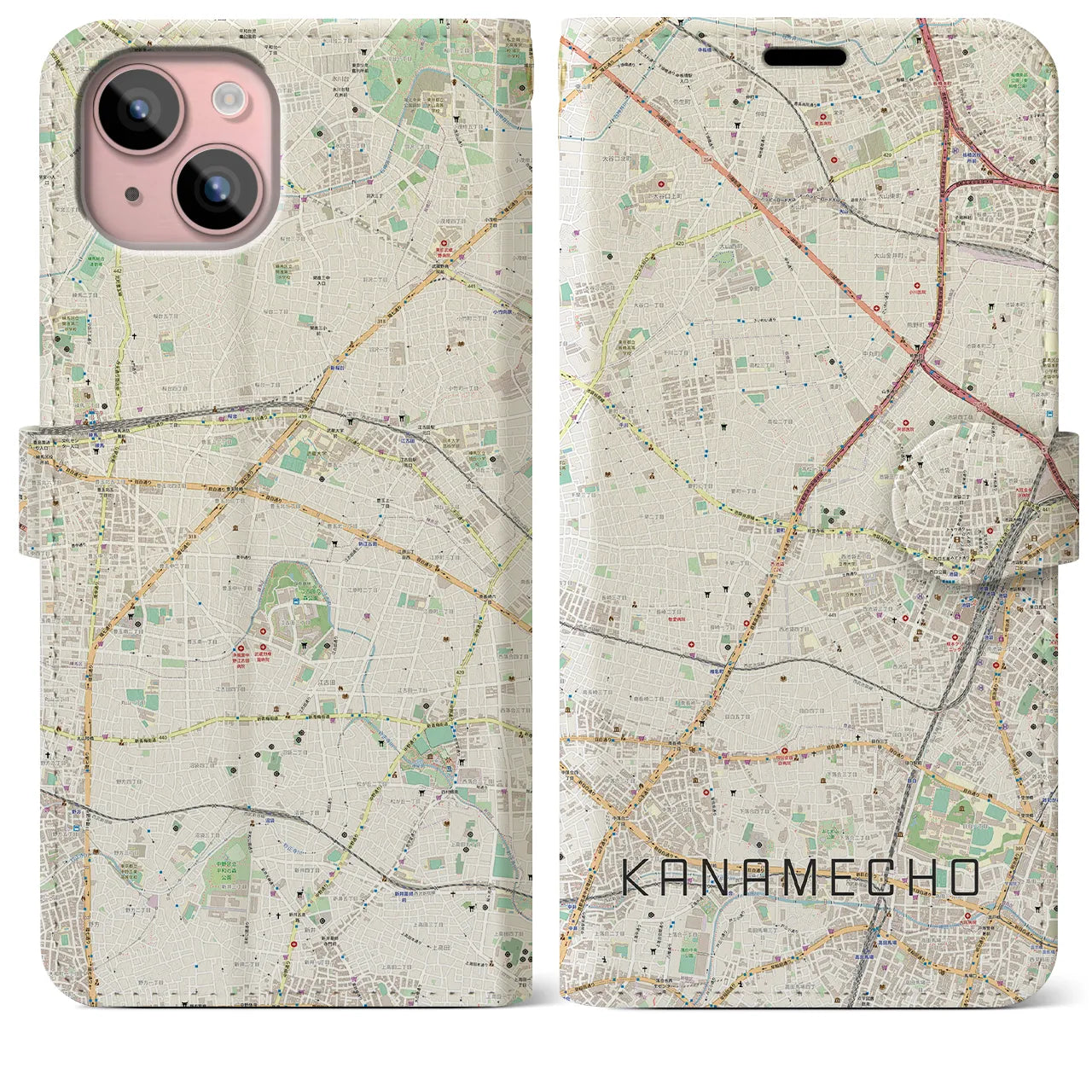 【要町(東京都)】地図柄iPhoneケース(手帳タイプ)ナチュラル・iPhone 15 Plus 用