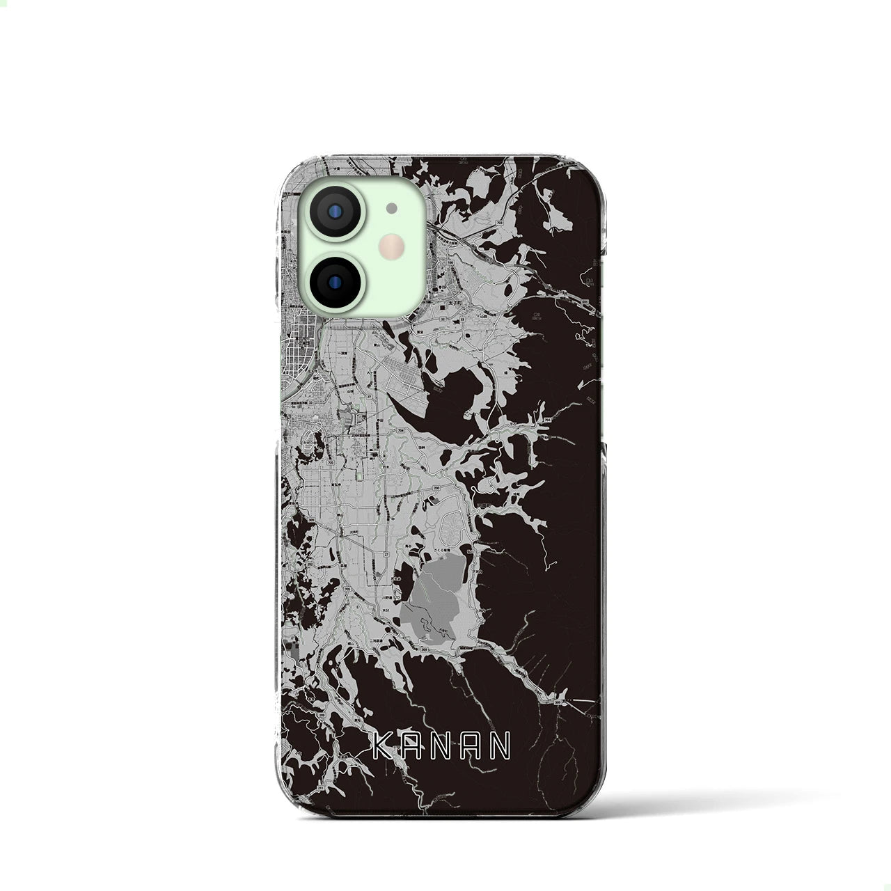 【河南(大阪府)】地図柄iPhoneケース(クリアタイプ)モノトーン・iPhone 12 mini 用