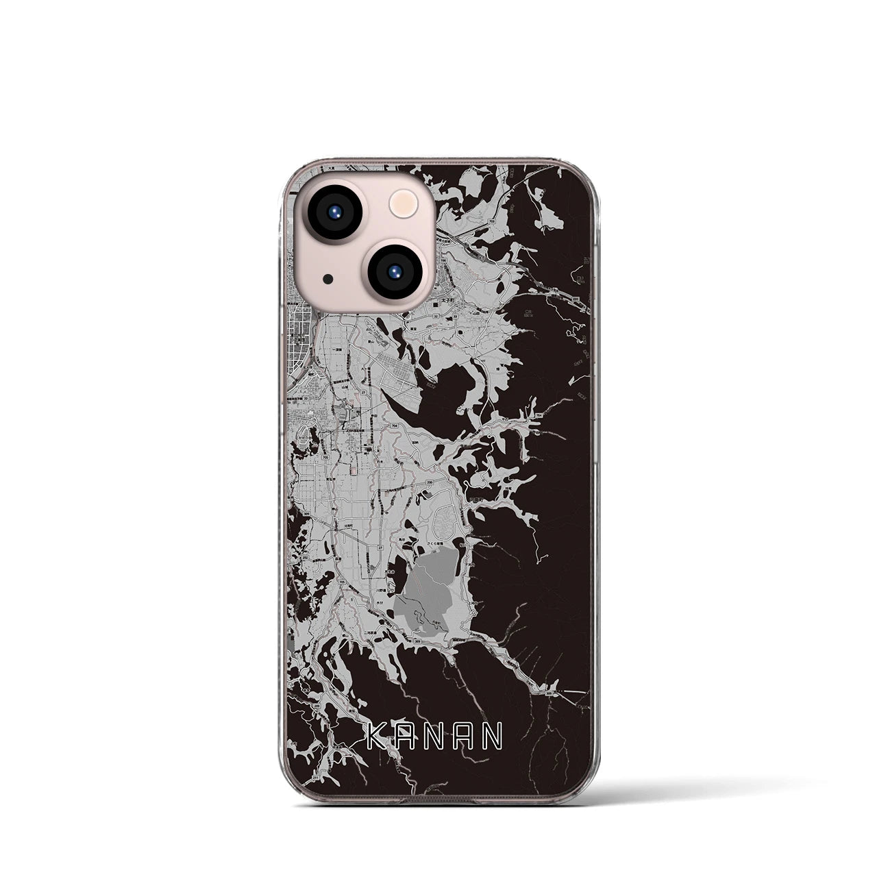 【河南(大阪府)】地図柄iPhoneケース(クリアタイプ)モノトーン・iPhone 13 mini 用