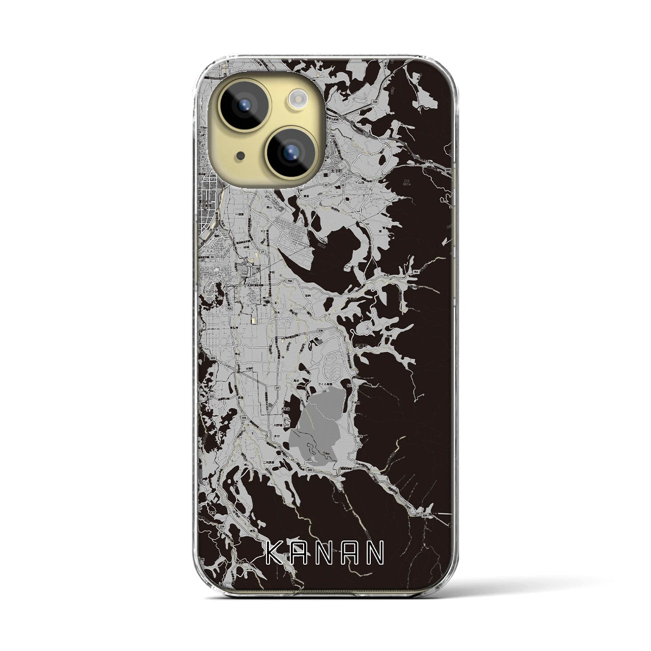 【河南(大阪府)】地図柄iPhoneケース(クリアタイプ)モノトーン・iPhone 15 用