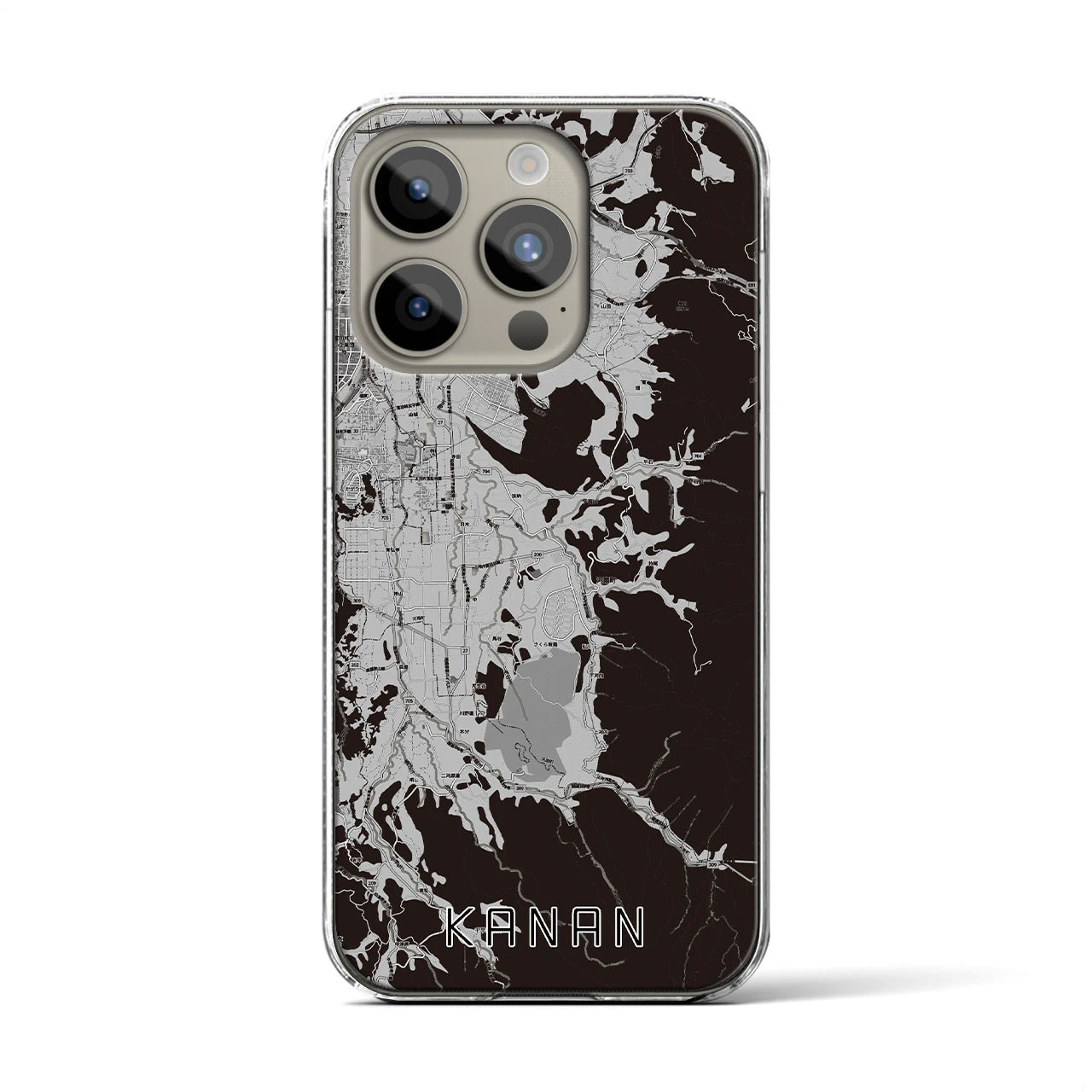 【河南(大阪府)】地図柄iPhoneケース(クリアタイプ)モノトーン・iPhone 15 Pro 用