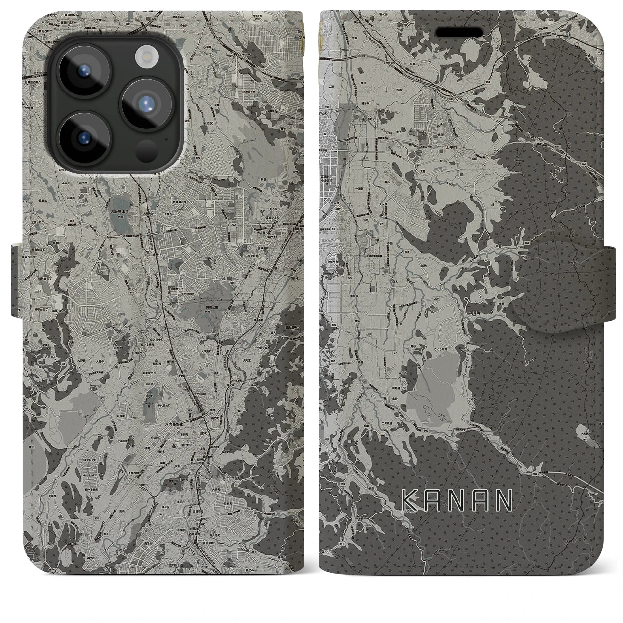 【河南(大阪府)】地図柄iPhoneケース(手帳タイプ)