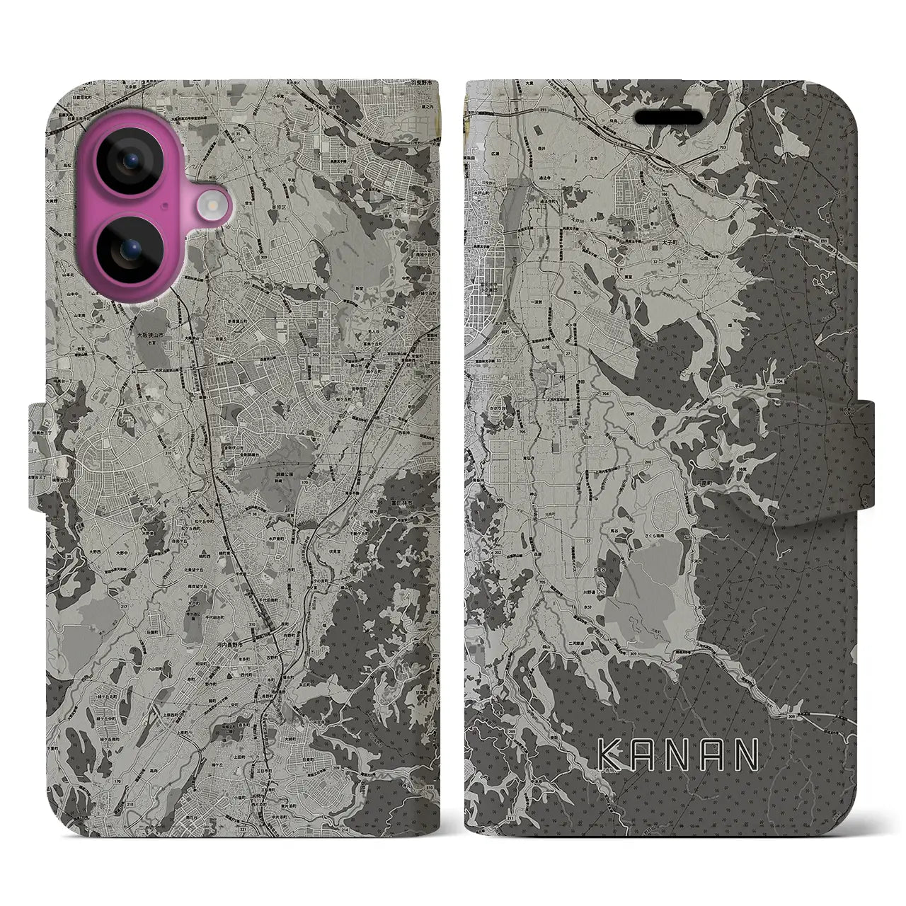 【河南(大阪府)】地図柄iPhoneケース(手帳タイプ)